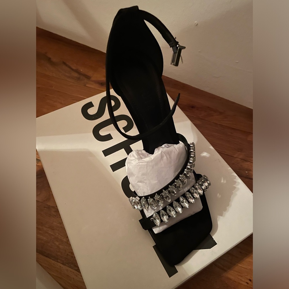 SCHUTZ Black Heels with Crystal Embellishments